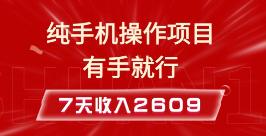 纯手机操作的小项目，有手就能做，7天收入2609+实操教程【揭秘】-九洲网