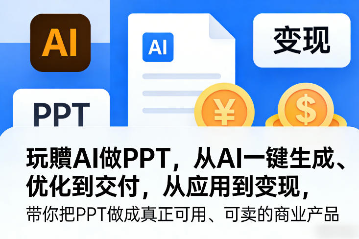 玩賺AI做PPT，从AI一键生成、优化到交付，从应用到变现，带你把PPT做成真正可用、可卖的商业产品-云创网