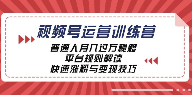 视频号运营训练营：普通人月入过万秘籍，平台规则解读，快速涨粉与变现-九洲网