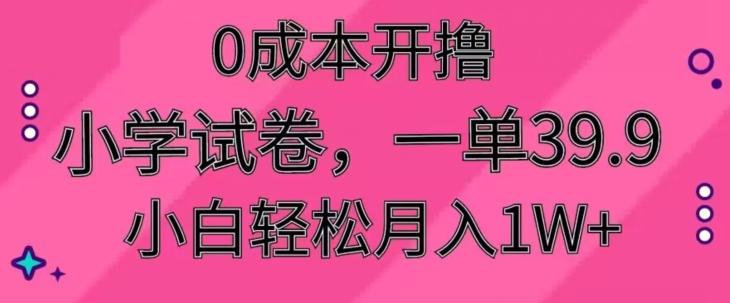 0成本开撸，小学试卷，一单39.9，小白轻松月入1W+-九洲网