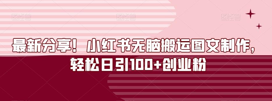 最新分享！小红书无脑搬运图文制作，轻松日引100+创业粉-九洲网