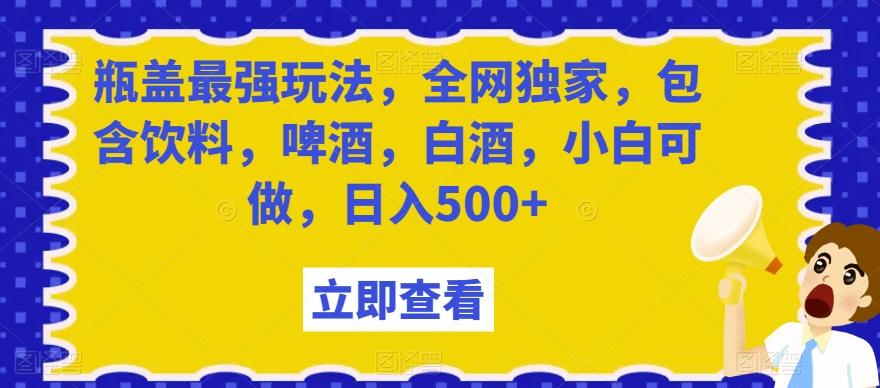 瓶盖最强玩法，全网独家，包含饮料，啤酒，白酒，小白可做，日入500+【揭秘】-九洲网