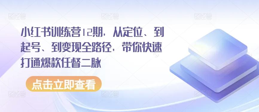 小红书训练营12期，从定位、到起号、到变现全路径，带你快速打通爆款任督二脉-九洲网