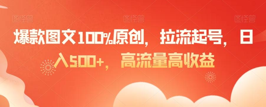 爆款图文100%原创，拉流起号，日入500+，高流量高收益【揭秘】-九洲网