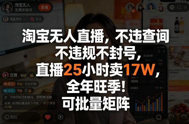 淘宝无人直播，不违规不封号，直播25小时卖17W，全年旺季！可批量矩阵【揭秘】-九洲网