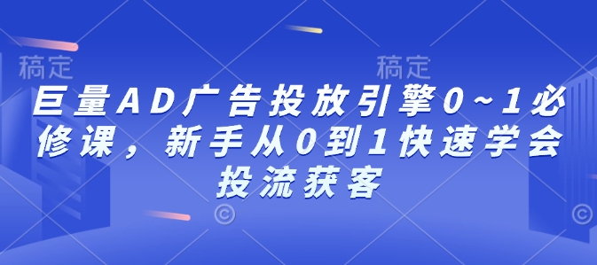 巨量AD广告投放引擎0~1必修课，新手从0到1快速学会投流获客-九洲网