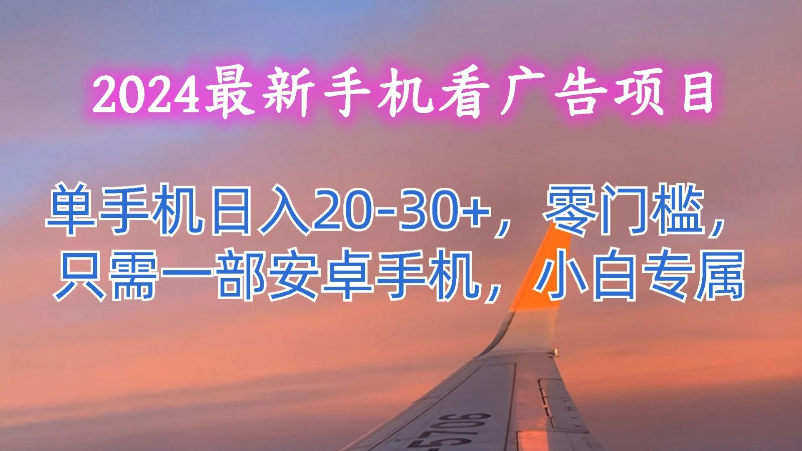 2024最新手机看广告项目，单手机日入20-30+，零门槛，只需一部安卓手机，小白专属-九洲网