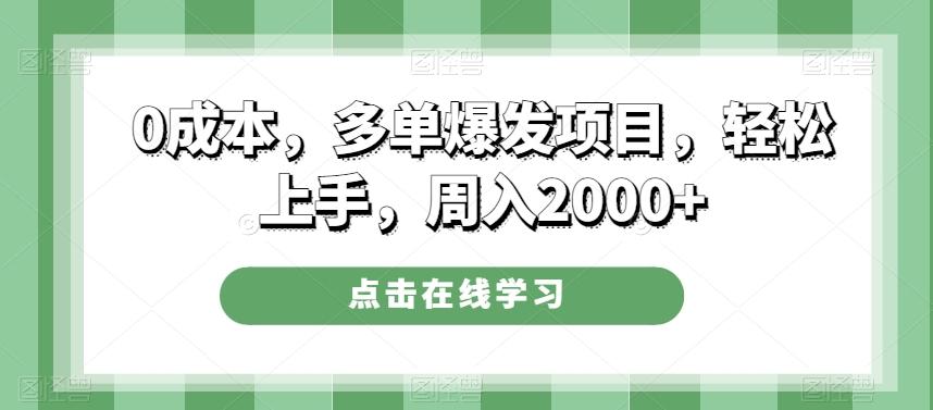 0成本，多单爆发项目，轻松上手，周入2000+-九洲网