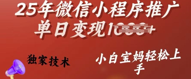 25年微信小程序推广单日变现多张，独家技术，小白宝妈轻松上手【揭秘】-九洲网