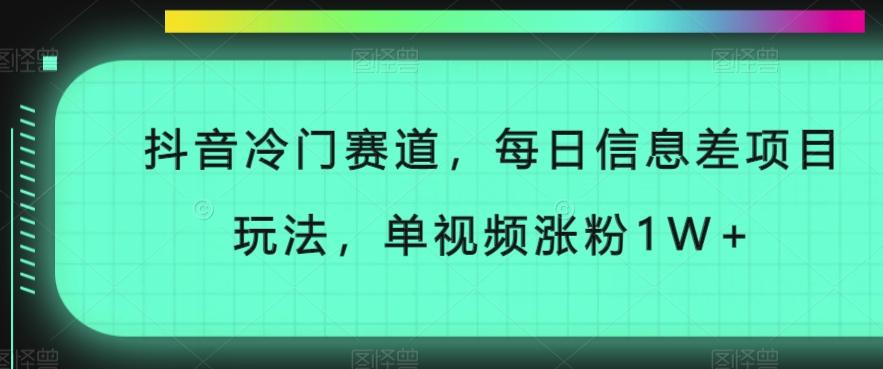 抖音冷门赛道，每日信息差项目玩法，单视频涨粉1W+-九洲网