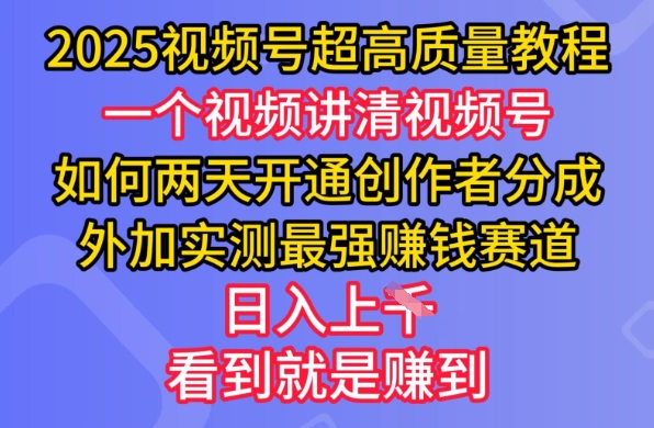 2025视频号超高质量教程，两天开通创作者分成，外加实测最强挣钱赛道，日入多张-九洲网