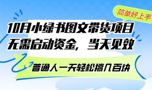 10月份小绿书图文带货项目 无需启动资金 当天见效 普通人一天轻松搞几百块-九洲网