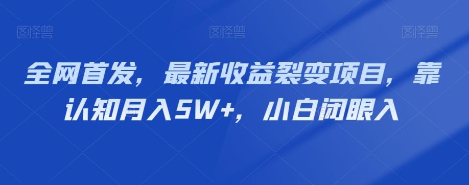 全网首发，最新收益裂变项目，靠认知月入5W+，小白闭眼入-九洲网