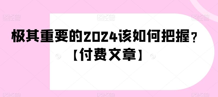 极其重要的2024该如何把握？【付费文章】-九洲网