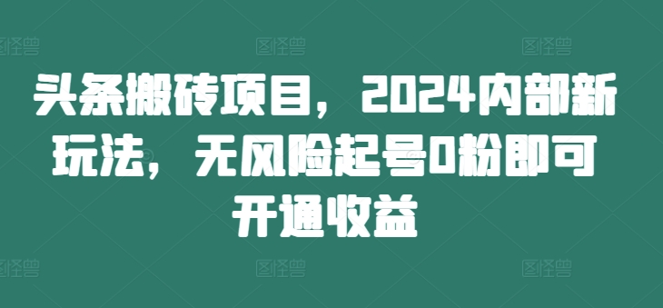头条搬砖项目，2024内部新玩法，无风险起号0粉即可开通收益-九洲网