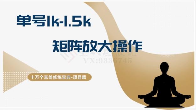 十万个富翁修炼宝典15.单号1k-1.5k，矩阵放大操作-九洲网
