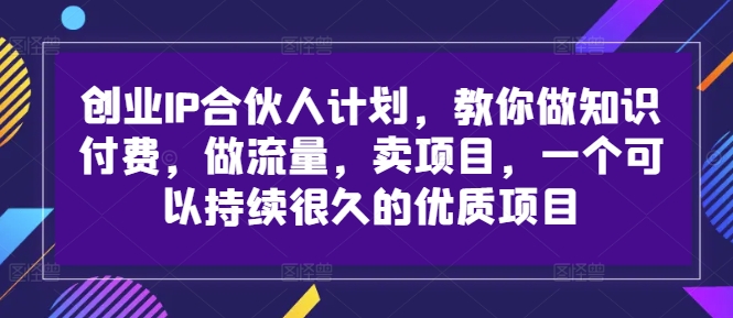 创业IP合伙人计划，教你做知识付费，做流量，卖项目，一个可以持续很久的优质项目-九洲网