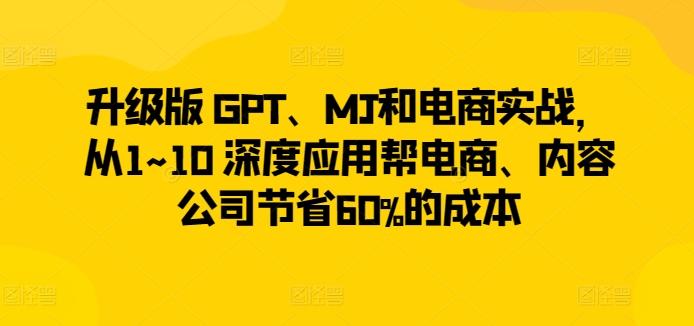 升级版 GPT、MJ和电商实战，从1~10 深度应用帮电商、内容公司节省60%的成本-九洲网