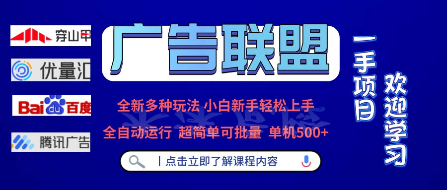 广告联盟 全新多种玩法 单机500+  全自动运行  可批量运行-九洲网
