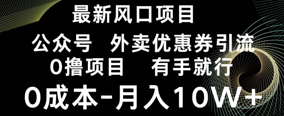 最新风口，0撸项目，抖音外卖公众号，优惠券引流，0成本月入10W+-九洲网