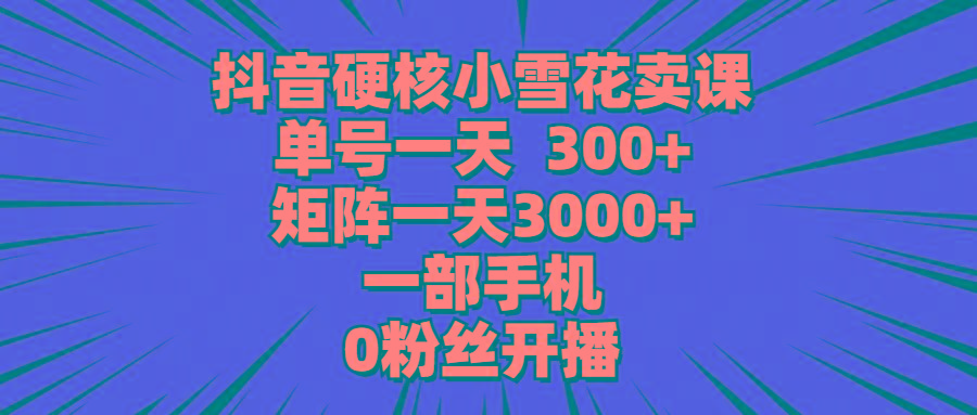 (9551期)抖音硬核小雪花卖课，单号一天300+，矩阵一天3000+，一部手机0粉丝开播-九洲网