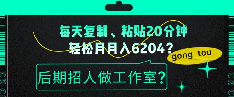 每天复制、粘贴20分钟，轻松月入6204？后期招人做工作室？-九洲网